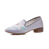 Zingj Grain Sole, Pointed Shoes Single Square Heel Fashionable Low Heel Embroidered Cloth Shoes, Retro Plate Buckle Embroidered Cloth Shoes Women's