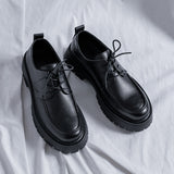 Head Leather Shoes Men's Thick Dress Business Trend Breathable Round Head Black Youth Wedding Groom Shoes