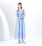 High-End Women's Dress 2025 Spring Collection Heavy Industry Embroidery V Neck Lantern Sleeve Single Row Buckle Long