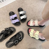Bottom Roman Slippers Retro Fish Mouth Double Buckle With Casual Flat Beach Cool Slippers Ladies Wearing Slippers