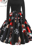 Christmas Dresses Women 50S 60S Vintage Robe Swing Pinup Elegant Party Dress Long Sleeve Casual Print