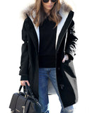 Autumn And Winter Burst Single Hooded Wool Collar Lady Jacket Wish Five-Color Eight-Yard Long