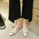 Spring And Summer New 4241 Large-Size Bag Head Half Slippers Women Wear Pointed Thick Heel Round Buckle Low Heel Women's Shoes Sand