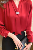 Women Shirts Satin Blouses for Women Fashion Long Sleeve Shirts Tops Woman Ribbon Blouse Tops Woman Bow Tie Shirt