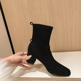 Zingj Comfortable ~2023 New Thick Heel Elastic Suede Thin Boots Versatile Korean Version Of High Heel-Outfit
