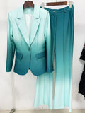 New Fashion Temperament Gradient Color Repair Suit Horn Trouser Set Two