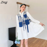 Gothic Long Sleeve Lolita Dress Women Japanese Preppy Style High Waist A-Line Shirt Dress Sweet Dot Kawaii Party