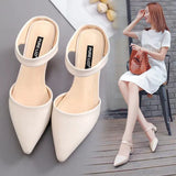 Spring And Summer Korean Version Of The Bag Head With Cold Slippers Female Pointed Word Thick Heel Half Slippers High