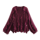 2025 Women's New Fashion Butterfly Tacked With Overlays Decoration French Lantern Sleeve Long Sleeve