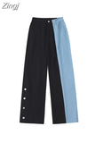 Jeans Women 2023 Korean Autumn All-match Loose Harajuku Female Chic Patchwork Casual High Waist Wide Leg Denim