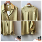Summer Spring Casual Blouse Women Fashion Long Sleeves Tops Vintage Femme V Neck Shirts Elegant Sexy Silk Blouse