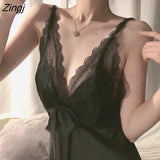 Women Sexy V-neck Lace Mini Casual Backless Thin Cozy Stylish Female Sleepwear Daily Homewear Summer Spaghetti