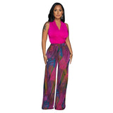 Zingj Fashion Women's Color Print V-Neck Sleeveless Trousers 2-Piece