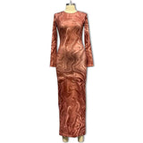 Women's Clothing 2025 Autumn New Long-Sleeved Dress Printed Round Collar Body Medium Long Dress Dress