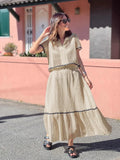 Zingj Summer New Women's Comfortable Casual Shirt Collar Lace Long Skirt Suit