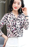Silk Blouses Women Satin Print Blouse Women Long Sleeve Shirts Woman V-neck Silk Blouses Ladies Floral Blouse for
