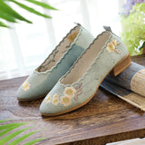 Zingj Grain Bottom Side Heel Single Shoe Bag Embroidered Mary Jane Fashion Embroidered Cloth Shoes Thick Heel Women's