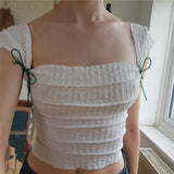 Zingj Summer Fashion Sexy Crop Square Collar Stripe Pleated Slim Short Sleeveless