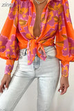 Lantern Sleeve Blouses 2023 Fashion Tops Spring Office Lady Vintage Floral Shirt Ladies Button Up Long Sleeve Shirts