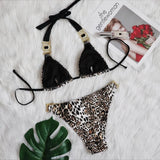 Zingj Swimsuit Female Ins Web Celebrity Wind Vacation Sexy Leopard Print Diamond Low Waist Gathered Split Body