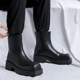 2025 New Square Head Thick Bottom Male Rear Zipper Youth Low Tube Medium Heel High Top Martin
