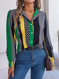Shooting 2025 Spring And Summer Commuting Temperament Hit The Color Wave Point Suit Collar Long-Sleeved Shirt Women's
