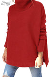 Winter Women Knitted Long Sweater Loose Oversized Turtleneck Batwing Sleeve Tunic Pullover Tops
