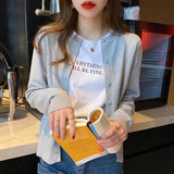 Zingj Season New Knit Cardigan Coat Korean Version Thin Thin Round Collar Long Sleeve With Sweater Black Jacket-Outfit
