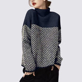 Autumn And Winter New Lazy Wind High-Neck Long Sleeves Colliding Splicing Knitted Shirt Retro Loose Jacket Warm