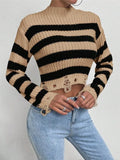 Women's Clothing Fashion Round Collar High-Waist Short Striped Knitted Short