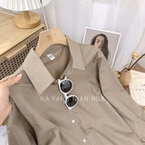 Lady Shirt Spring And Autumn New Korean Version Of Loose Simple Plain Color Bhism Color Feeling Long-Sleeved