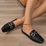 2025 Metal Buckle Bales Slippers Women Korean Wind Lazy One Foot Pedal Fashion Simple Women's Cool