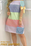 Women Off Shoulder Summer Mini Dress Sexy Short Sleeve Bow Tie Print A Line Party Short Dresses Vestidos