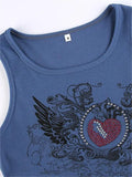 crop tank top with heart rhinestone