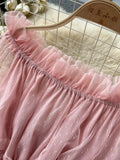 Autumn Women Ruffle Mesh Party Long Dress Sexy Slash Neck Off Shoulder See Through Maxi Robe Female New
