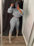Fall Sweater Matching Sets Womens 2 Two Piece Set Sweatsuits For Womens Long Sleeve Hooded Crop Top Outfits Pants