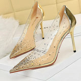 Shoes 2021 New PVC Transparent Heels Women Pumps Sparkle Rhinestones High Heels Sexy Party Shoes Stiletto Large Size