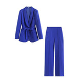 And Autumn Women Equipped With Belt Evening Dress Collar Blazer High Waist Loose Hanging Trousers