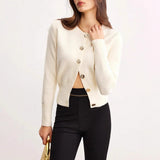 Elegant And Elegant Leisure Knitted Cardigan Fashion Commut Solid Color Simple Round-Neck Sweater