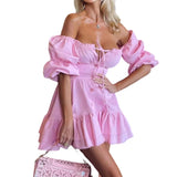 Spot Autumn 2025 New Women's Solid Color Sexy Short Sleeve Strapless Nightclub Mini