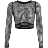 Women's Fashion Sexy Grid Perspective Women's Top Long-Sleeved Tight-D-Up T-Shirt