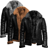 Leather Men's Coat With Thick Hair Long Jacket