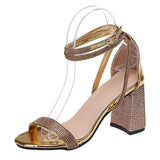 Large-Size High-Heeled Women's Shoes Water Drill Thick Heel High Heel Buckle With Sandals Women 35-43