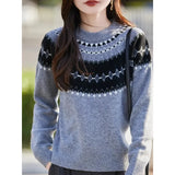 New Solid Color Round Knit Shirt Women Commuting Elegant Seven-Sleeve Top Air-Conditioning