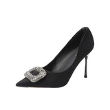 High-Heeled Women 2025 New Autumn French Diamond Design Sense Niche Temperament Tip Fine Heel Single Shoes