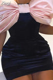 2023 Women Sexy Strapless Slim Mini Dress Off Shoulder Low Cut Ruched Dresses Backless Bow Vestidos Party