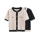 Single! New Women's Fashion Leisure Collar Short Sleeve Single Buckle Knitted Shirt