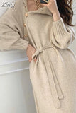Winter Women Knitted Long Dress Turtleneck Sweater Dresses Loose Long Sleeve Elegant Office Ladies