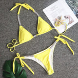 Zingj Solid Color Sexy Strap Swimsuit Luxury Rhinestone Swimsuit 2023 New