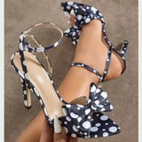 Women's High-Heeled Sandals Classic Wave Point Silk Texture Exquisite Bow Gentle Elegant College High